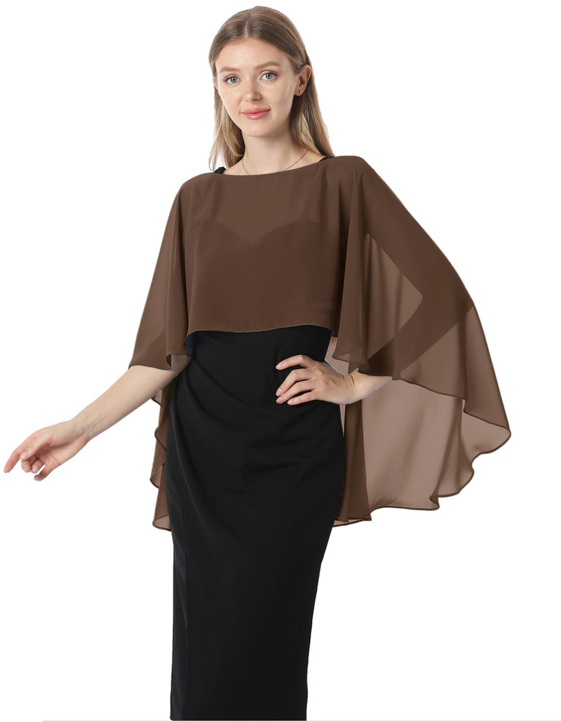 Hotshawl Capelets for women Chiffon Cape Shawls and Wraps for Evening Dress Wedding Capes Cover Up (Coffee) - Image 3